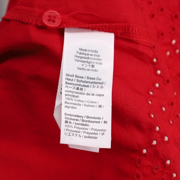 J.CREW Jolie Top Eyelet Cotton Poplin Pintuck Scalloped Edges Red Size M - Picture 10 of 11